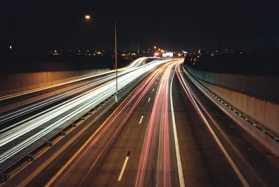 Highway Traffic Light Trails at Night