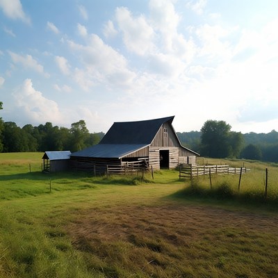Old Wooden Barn in Green Field