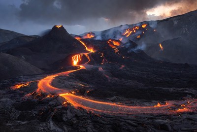 Lava Flow from Volcanic Eruption