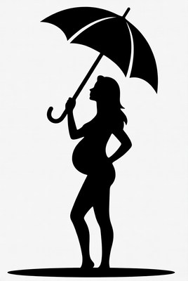 Pregnant woman holding umbrella silhouette