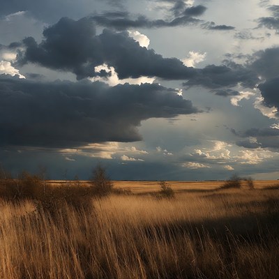 Stormy Clouds over Golden Grass Field