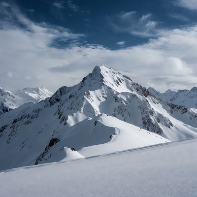 Snowy Mountain Peak Under Blue Sky