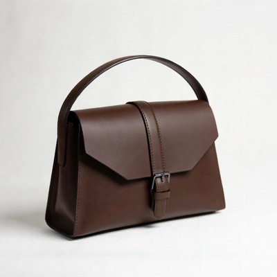 Brown leather handbag with strap