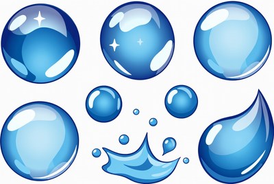 Blue Shiny Bubbles and Water Drops