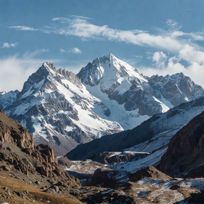 Snowy Mountain Peaks in Clear Sky