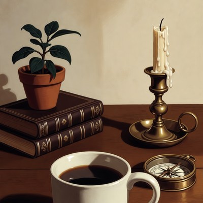 Vintage Books Candle Coffee Compass