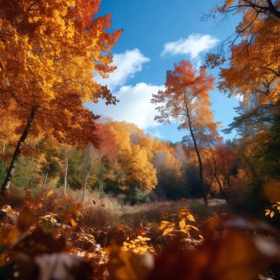 Autumn Forest with Vibrant Orange Trees