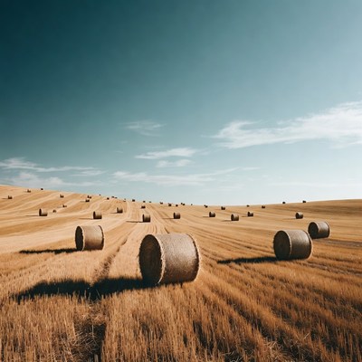 Hay bales in golden field