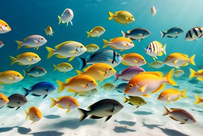 Colorful Tropical Fish School Underwater