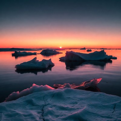 Icebergs in Arctic Sunset