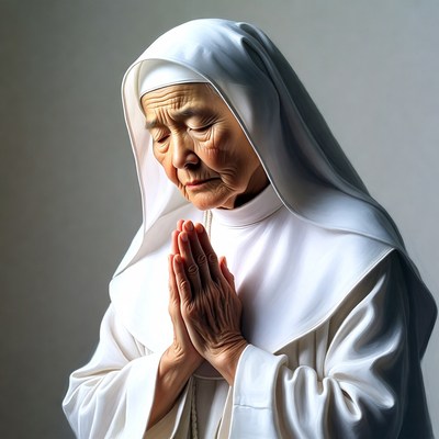 Elderly Asian nun praying