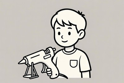 Boy holding glue gun