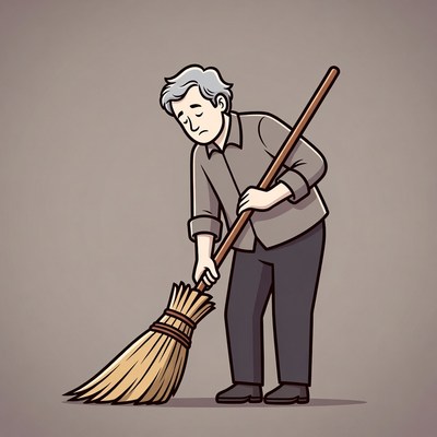Elderly man sweeping floor