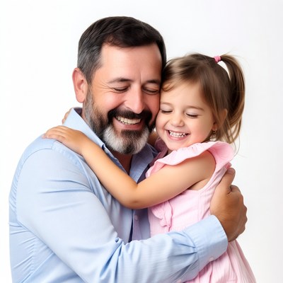 Father hugging smiling daughter