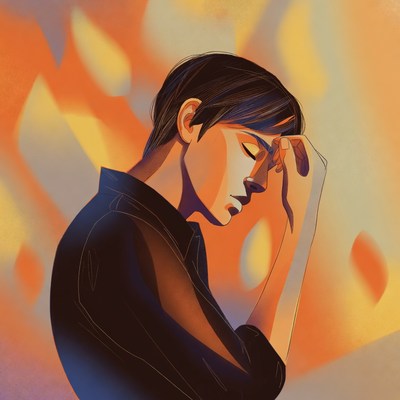 Man resting head on hand