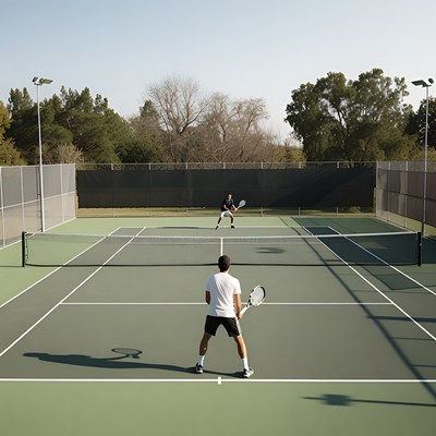 Two men playing tennis match