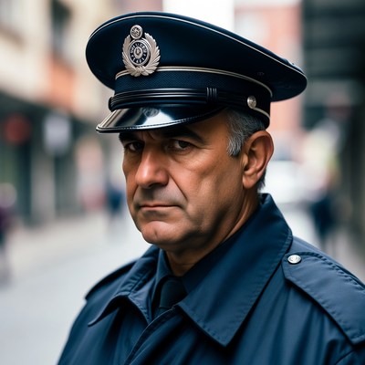 Middle-aged policeman in urban street