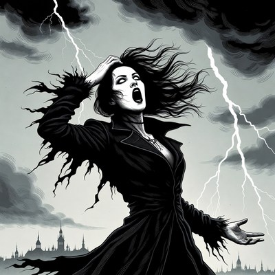 Gothic Woman Screaming in Thunderstorm