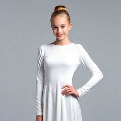 Young girl in white long-sleeve dress