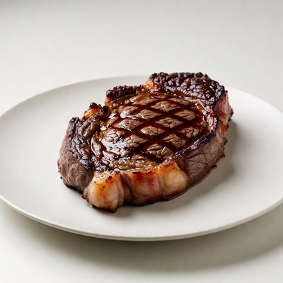 Grilled Ribeye Steak on White Plate