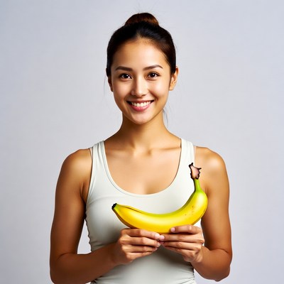 Asian woman holding banana
