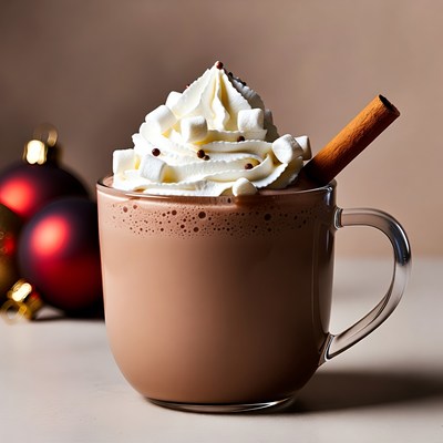 Hot Chocolate with Whipped Cream and Cinnamon Stick