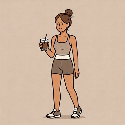 Woman holding iced coffee illustration