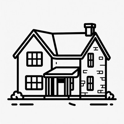 Line drawing house with porch