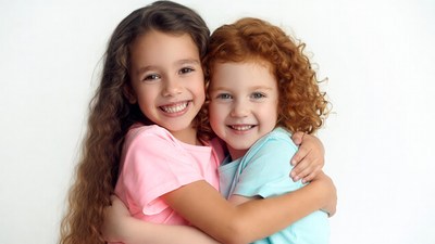 Two girls hugging with smiles