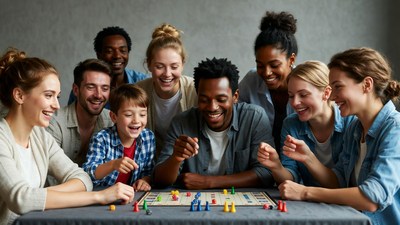 Diverse family playing board game
