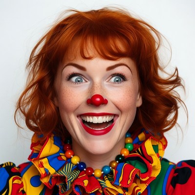 Smiling woman in clown makeup