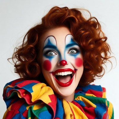 Woman in clown makeup smiling