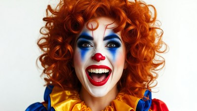 Woman in clown makeup smiling