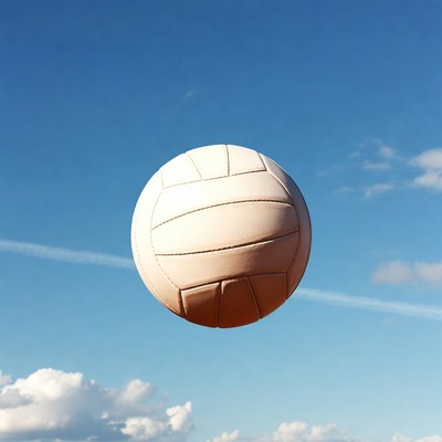 Volleyball floating in blue sky