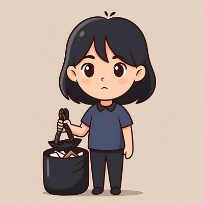 Girl throwing trash into bin