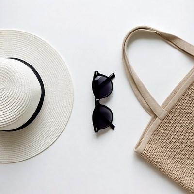 White Straw Hat Sunglasses Straw Tote