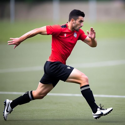 Athletic man sprinting on soccer field