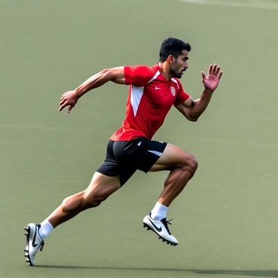 Athletic man sprinting on soccer field
