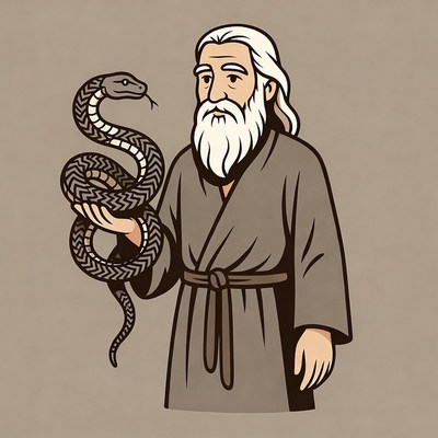 Elderly man holding snake