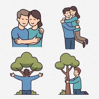 Loving couple hugging and tree embraces illustration