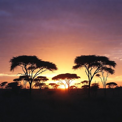 Acacia Trees Silhouette at Sunset