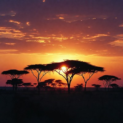 Acacia Trees Silhouette at Sunset