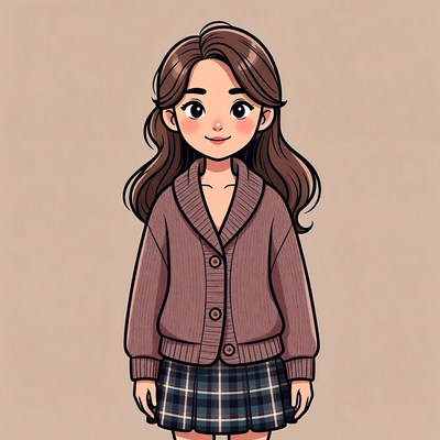 Anime girl in cardigan and plaid skirt