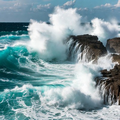 Crashing Waves on Rocky Coast