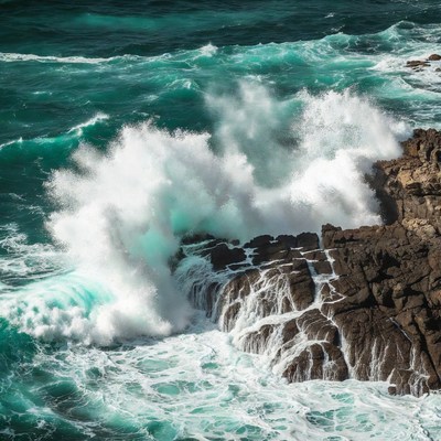 Ocean Waves Crashing on Rocks