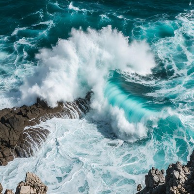 Crashing Waves on Rocky Coast