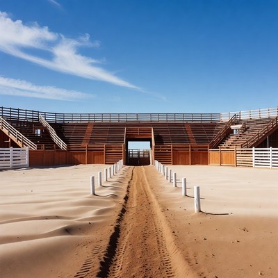 Empty Wooden Arena with Sandy Path