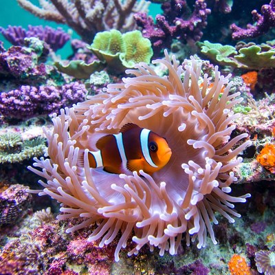 Clownfish in anemone coral reef