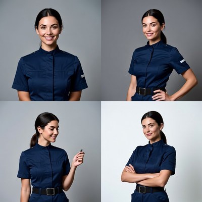 Smiling Latina woman in navy uniform