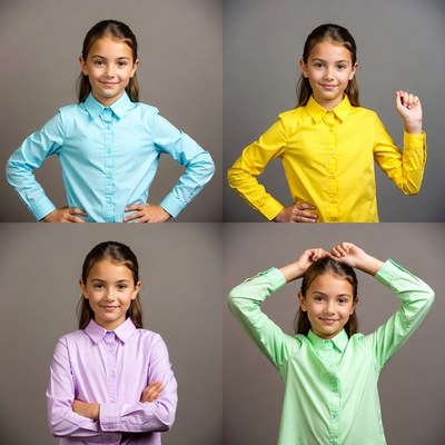 Girl in Blue Yellow Purple Green Shirts